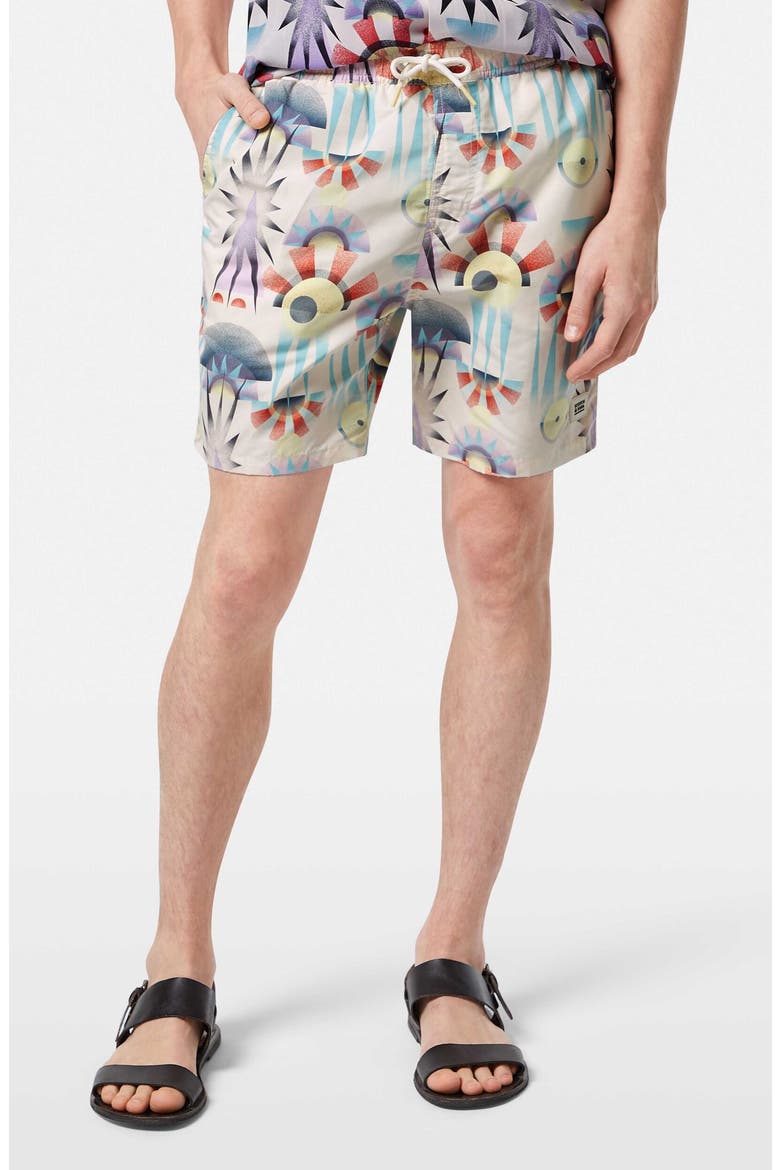 Print Mid Length Swim Trunks, Main, color, LUNA PIER WHITE AOP
