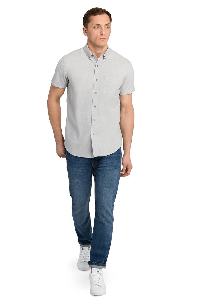 Reworked Slim Fit Solid Short Sleeve Cotton Button-Down Shirt, Alternate, color, GREY