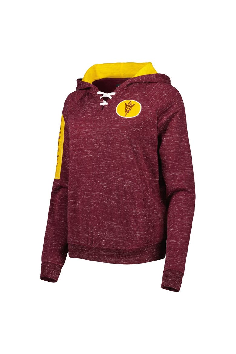 Women's Colosseum Maroon Arizona State Sun Devils The Devil Speckle Lace-Placket Raglan Pullover Hoodie, Alternate, color, Maroon