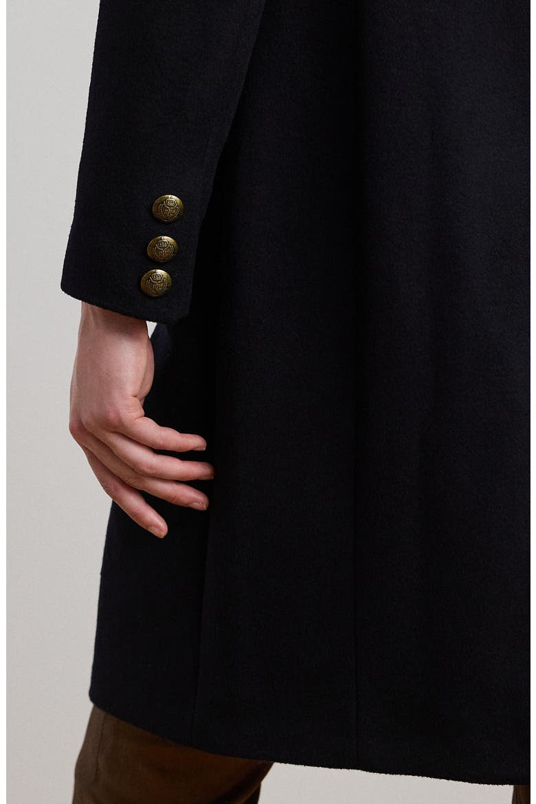 Crest Patch Wool Blend Reefer Coat, Alternate, color, REGAL NAVY