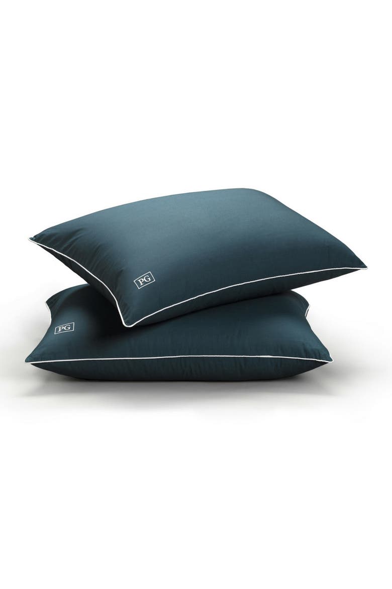 Firm Density Side/Back Sleeper, Down Alternative Pillow with MicronOne Technology, and Removable Pillow Protector, Set of 2, Main, color, NAVY/TEAL WITH WHITE CORD