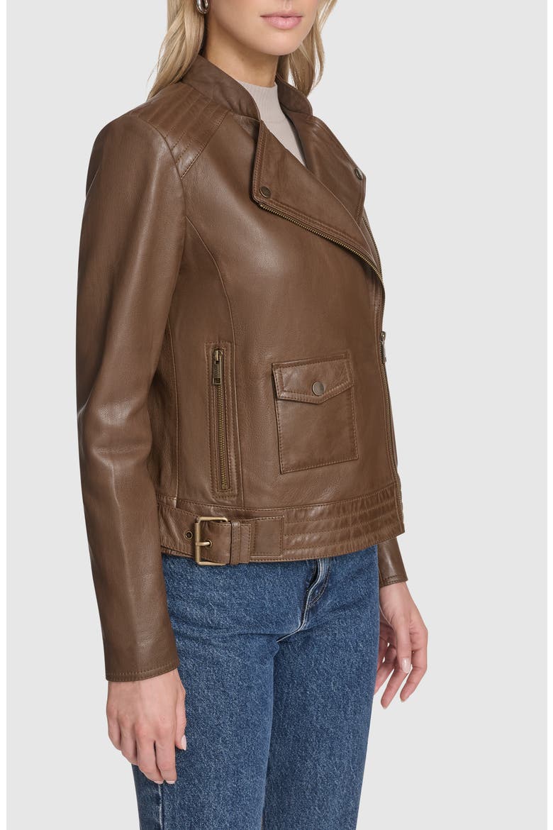 Frankie Leather Moto Jacket, Alternate, color, OAK