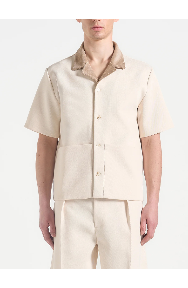 Manière De Voir Joel Twill Shirt with Suede Revere Collar, Alternate, color, Cream