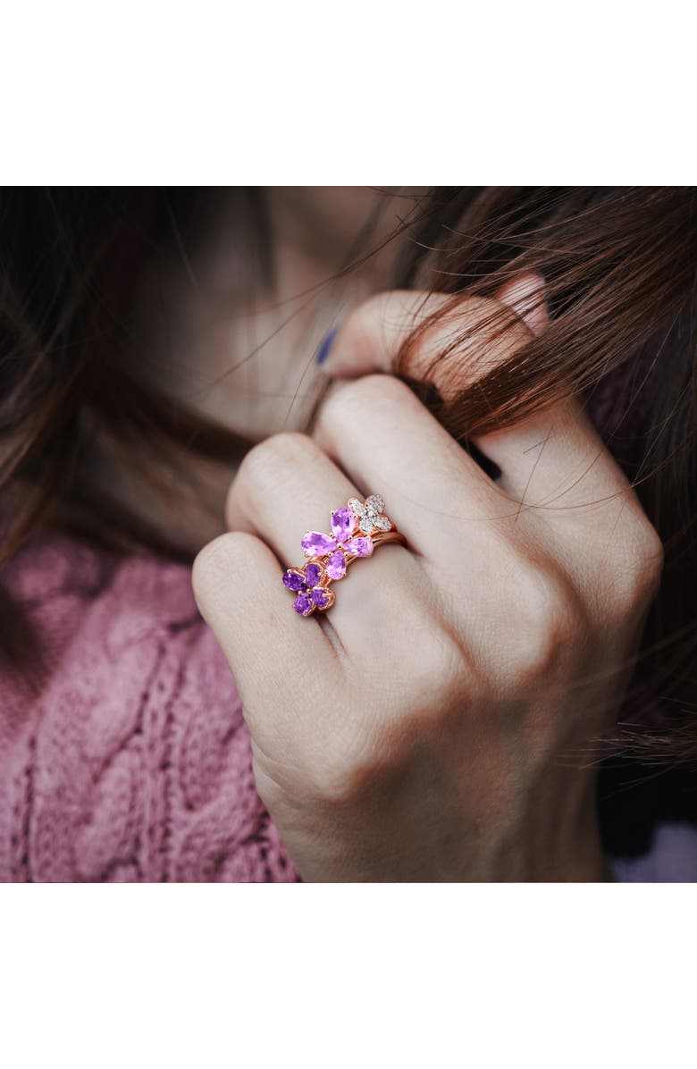 Julianna B. Amethyst & Diamond Floral 3-Piece Ring Set, Alternate, color, Amethyst