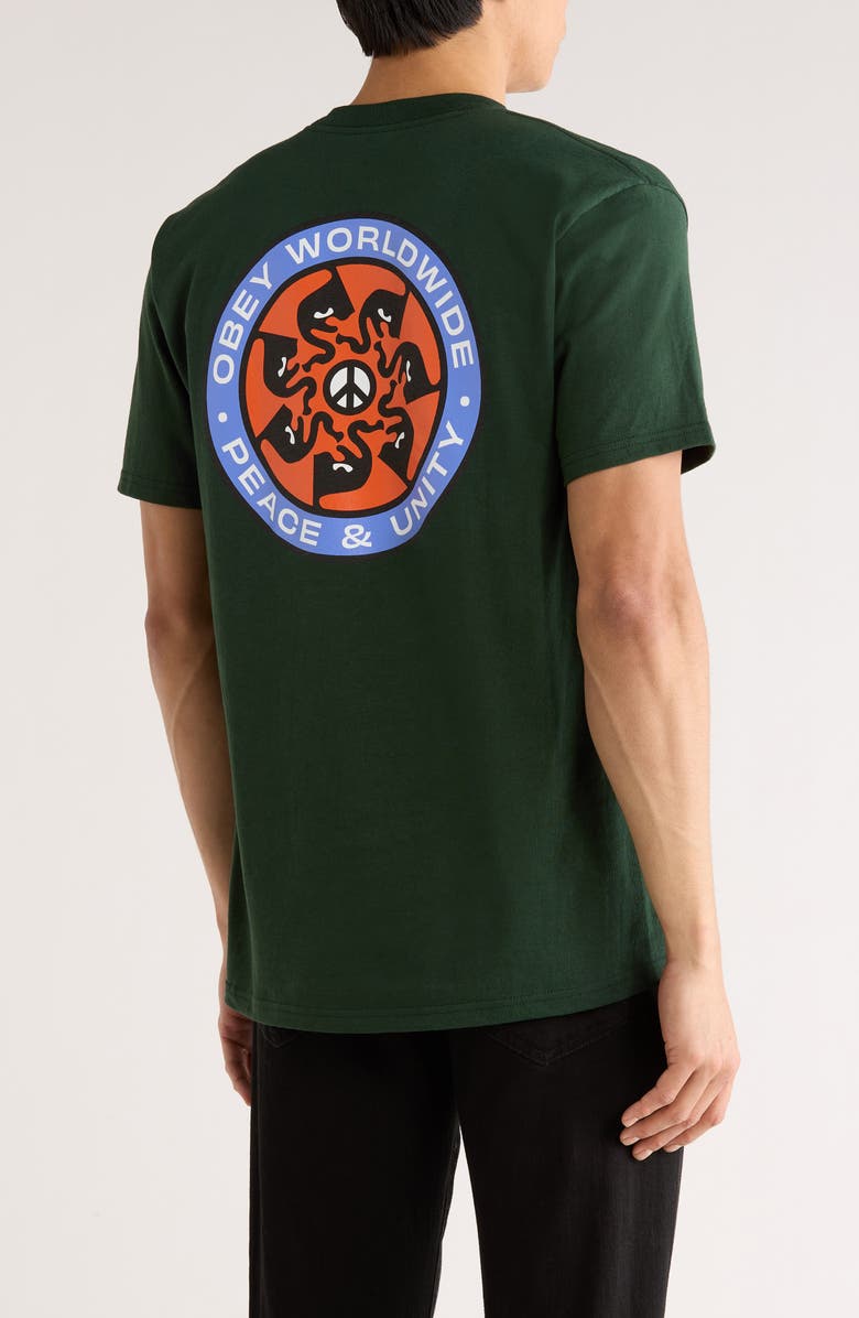 Obey Logo Peace Wheel Graphic T-Shirt, Alternate, color, Forest Green