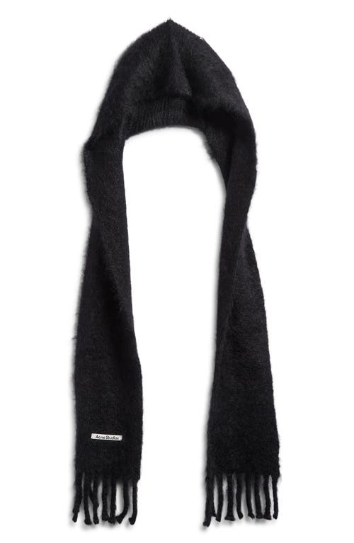 Acne Studios Mohair & Wool Blend Hooded Fringe Scarf In Black