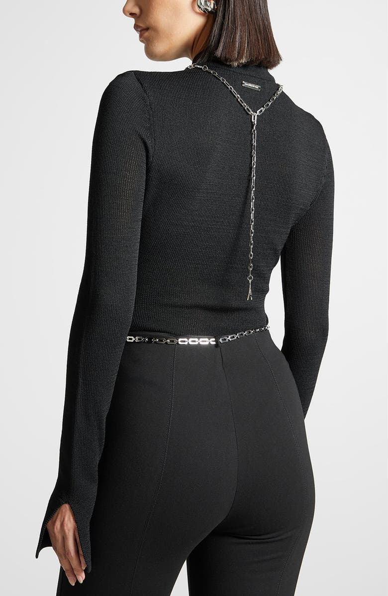 Manière De Voir Contour Knit Bodysuit with Chain, Alternate, color, Black