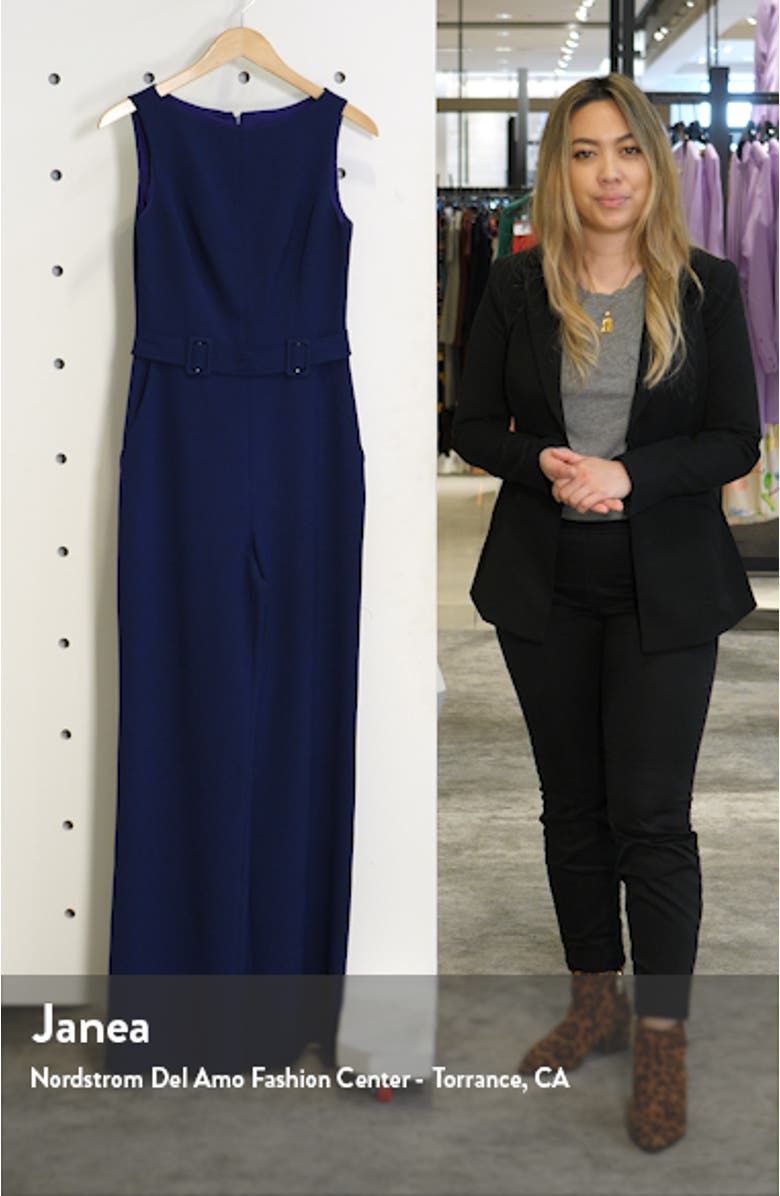 Belted Sleeveless Stretch Crepe Jumpsuit, sales video thumbnail