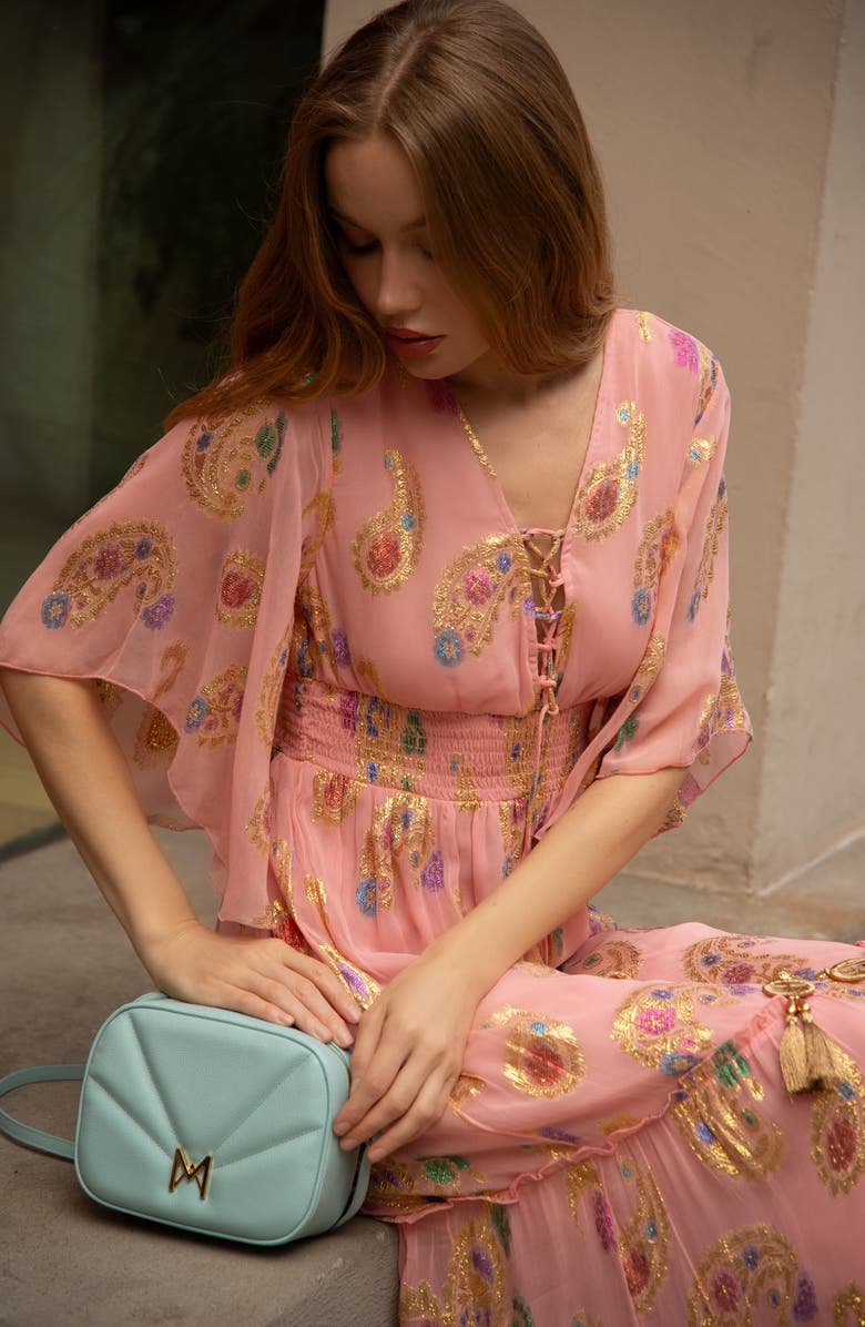 holiCHIC Devina Metallic Embroidery Georgette Maxi Dress, Alternate, color, Pink