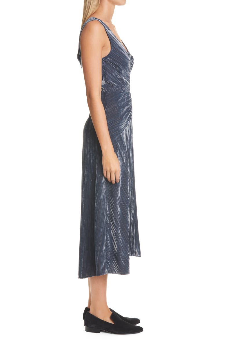 Ruched Textured Velvet Sleeveless Dress, Alternate, color, AZURE