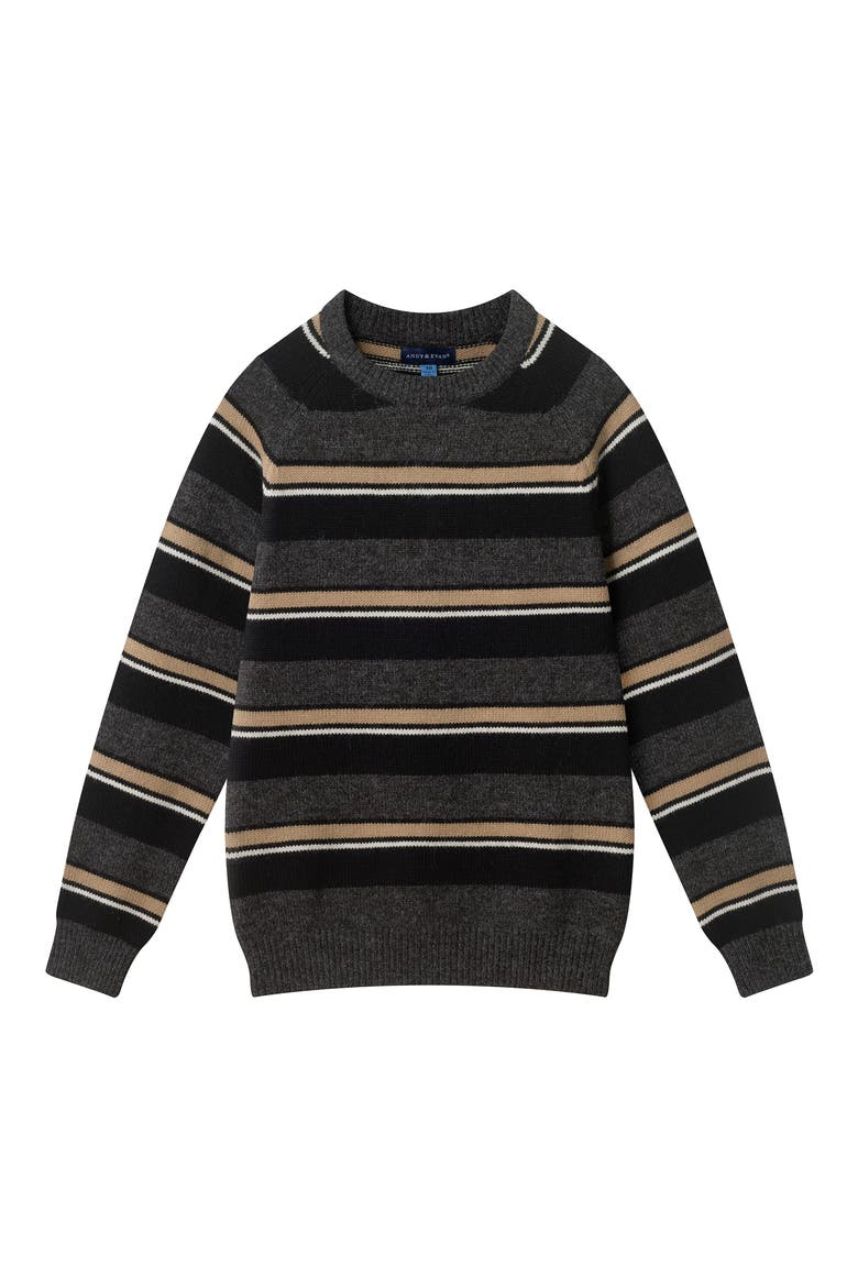 Kids' Striped Cotton Crewneck Sweater, Main, color, BROWN STRIPE
