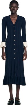 SANDRO Two-tone knit midi dress