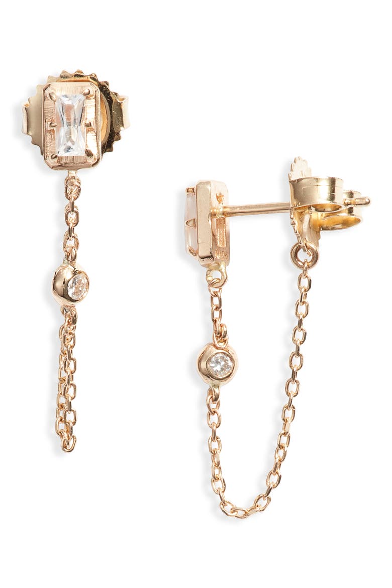 Cléo Chain Drop Diamond Front/Back Earrings, Main, color, WHITE