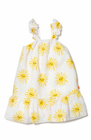 Mon Coeur Kids' Sun Print Linen & Cotton Sundress In White