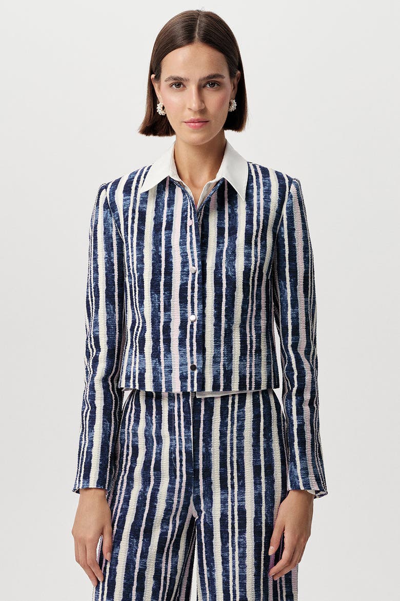 Achille Crew Neck Padded Shoulder Cropped Jacket, Alternate, color, Sax