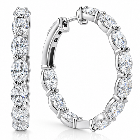 3ct Tw Oval Diamond Inside Outside Hoops Vault Lock 14k Gold Lab Grown