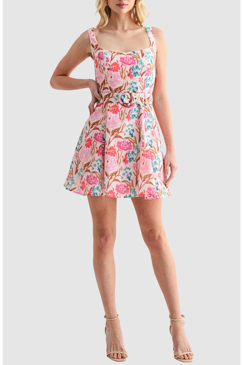 Belted Fit and Flare Dress, Main, color, PINK FLORAL