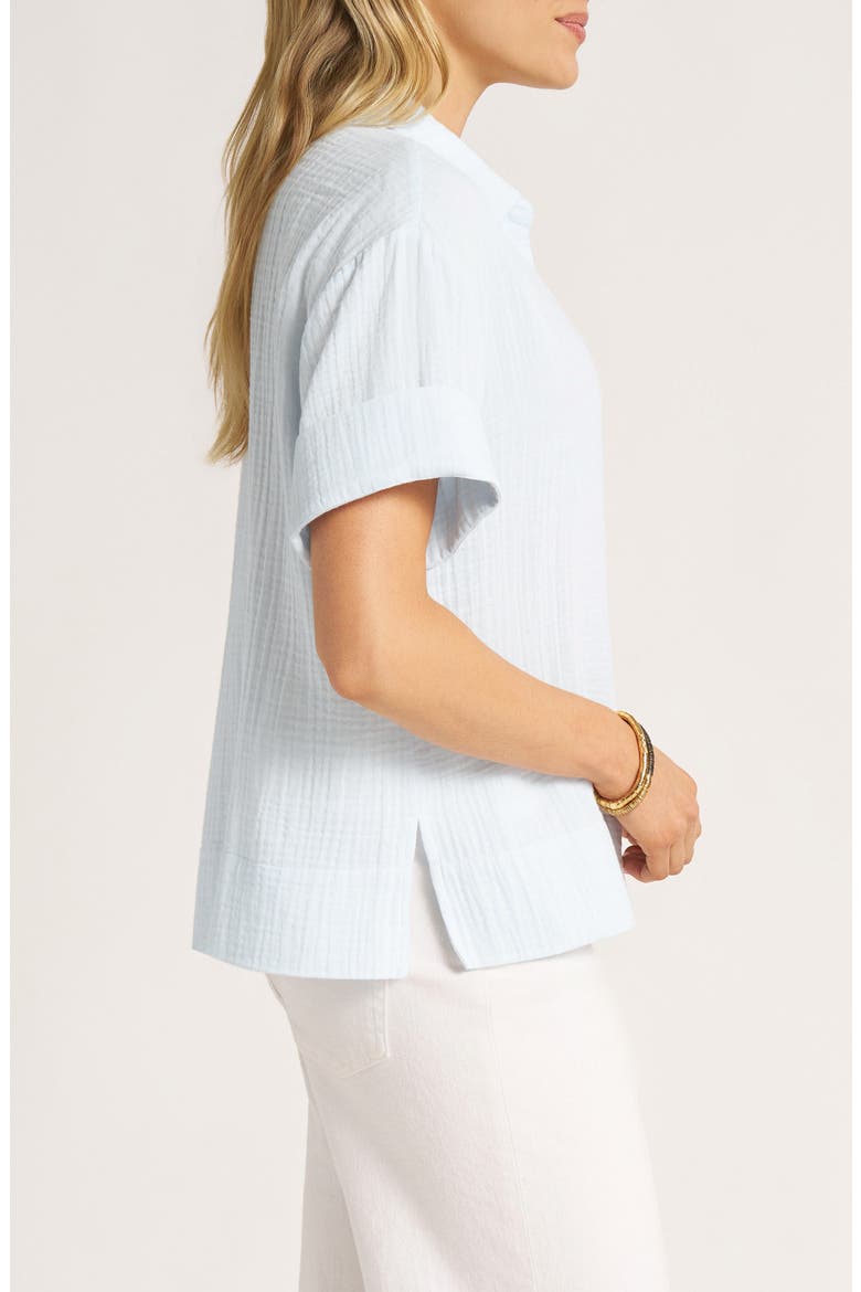 Adrienne Gauze Polo Top, Alternate, color, SKY