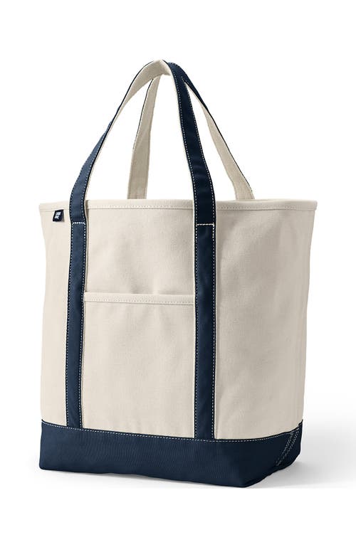 Lands' End Open Top Canvas Tote Bag in Natural/radiant Navy at Nordstrom, Size Medium