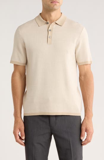 Perry Ellis Geometric Jacquard Polo In Neutral