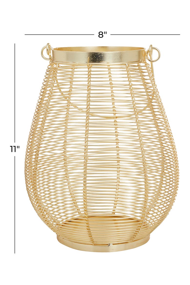 Goldtone Metal Pillar Candle Lantern with Thin Handle, Alternate, color, GOLD