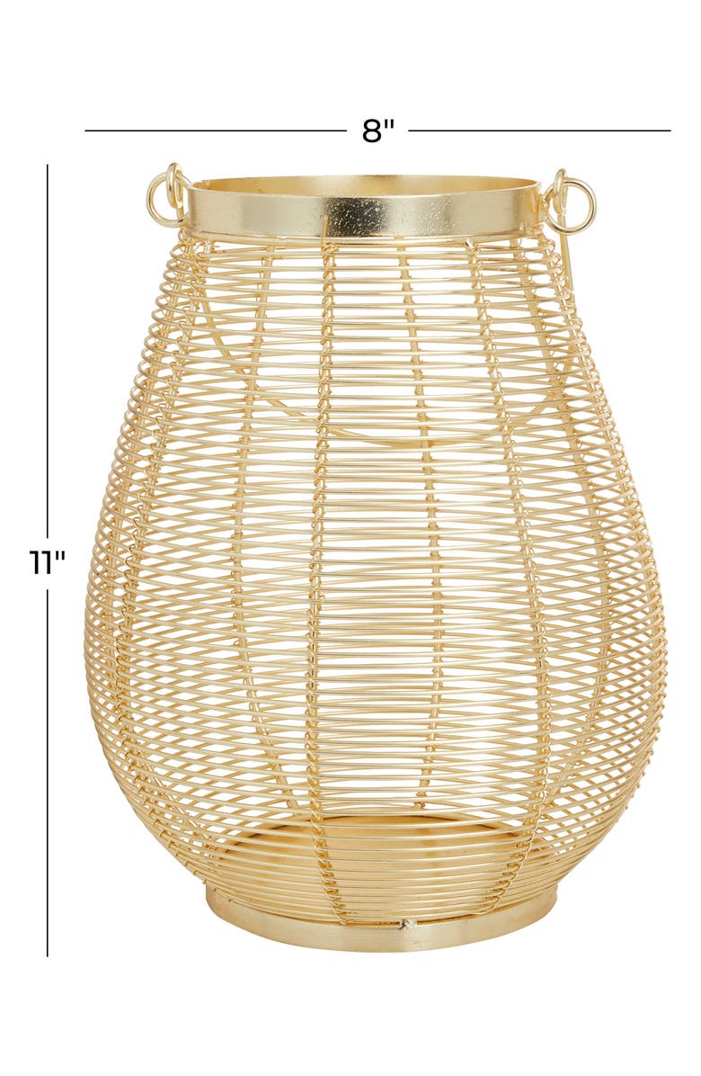 VIVIAN LUNE HOME Goldtone Metal Pillar Candle Lantern with Thin Handle, Alternate, color, Gold