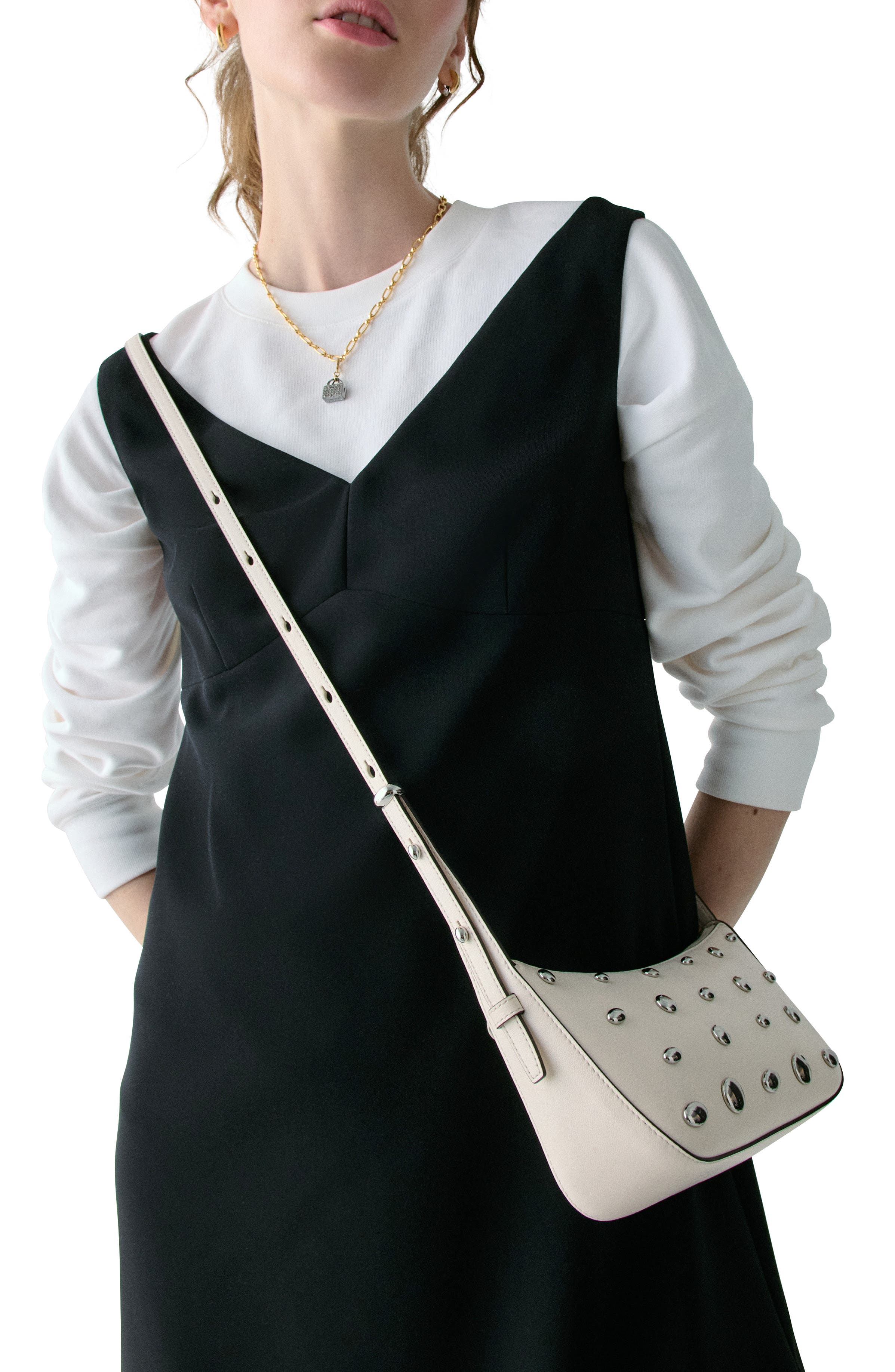 Kate Spade New York halo studded fine grain leather crossbody, Alternate, color, Cream