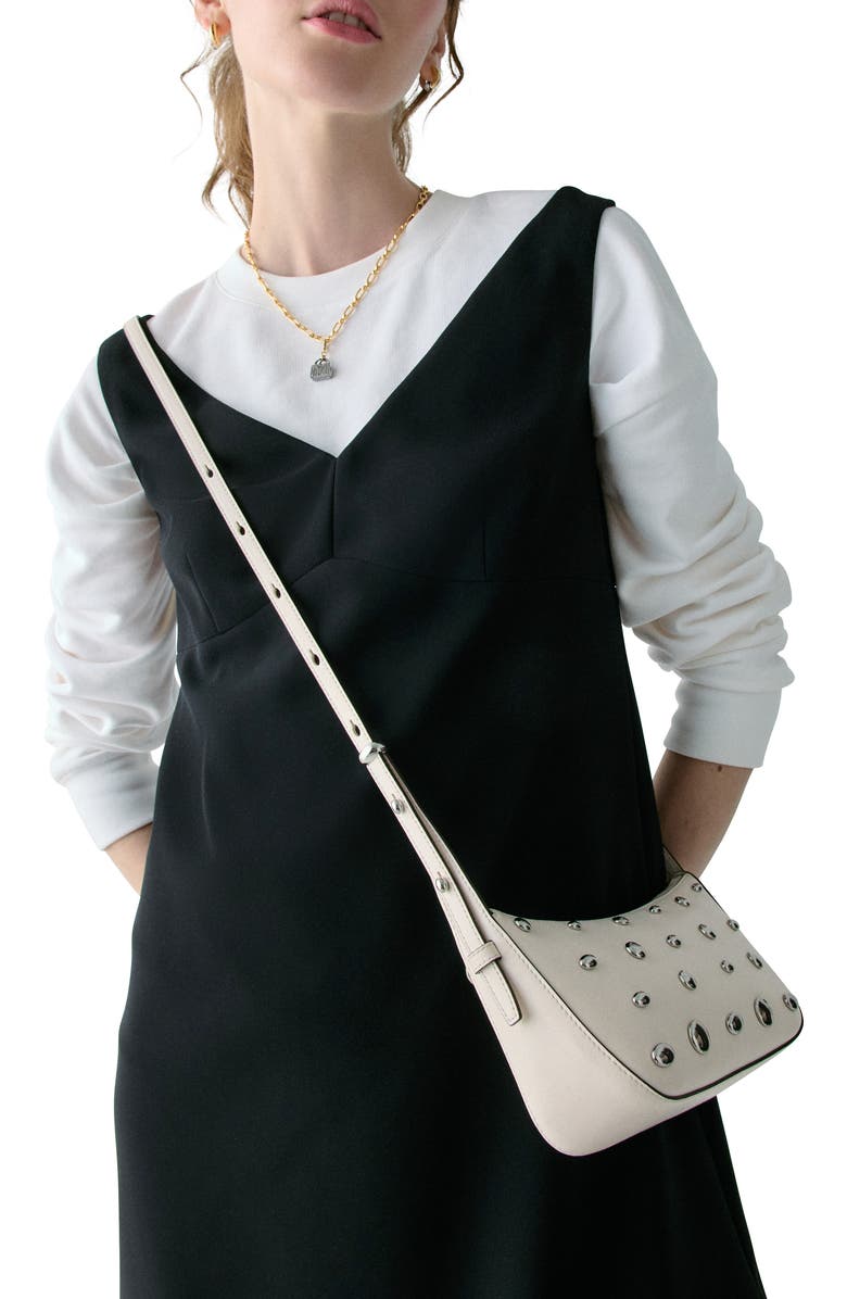 Kate Spade New York halo studded fine grain leather crossbody, Alternate, color, Cream