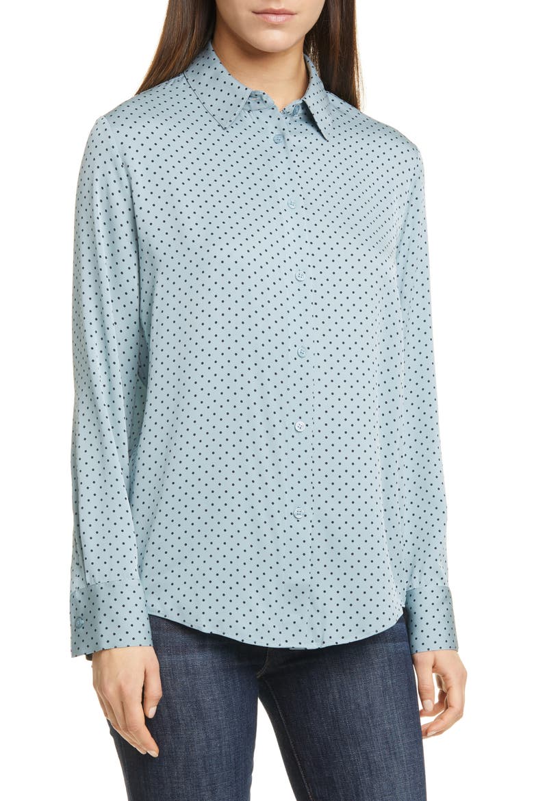 Long Sleeve Stretch Silk Button-Up Shirt, Main, color, BLUE ARONA MAGALI DOT