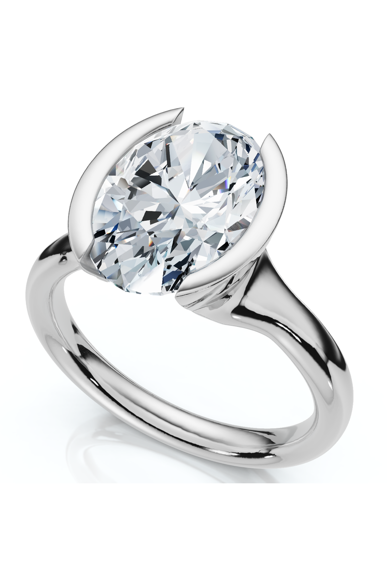 Certified Terresa 3Ct Oval Diamond Engagement Half Bezel Ring Lab Grown, Alternate, color, 14k White Gold