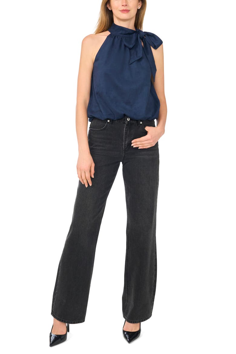 Faux Suede Halter Bubble Top, Alternate, color, NAVY BLAZER