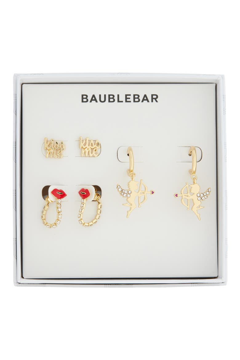 Kiss Me Set of 3 Earrings, Main, color, RED/ GOLD