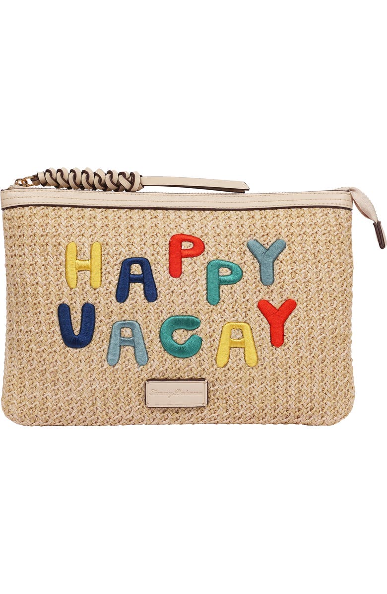Tommy Bahama Raffia Top Embroidered Clutch, Main, color, Cream