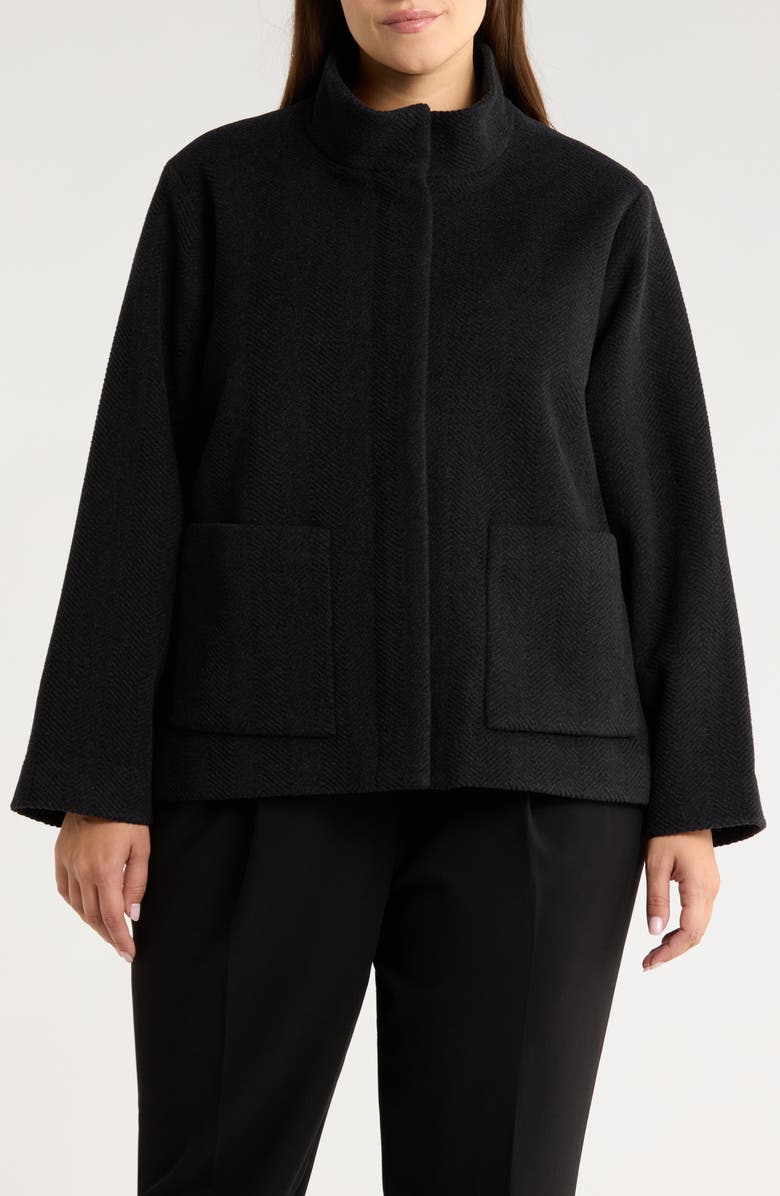 Eileen Fisher High Collar Wool Jacket, Alternate, color, Charcoal