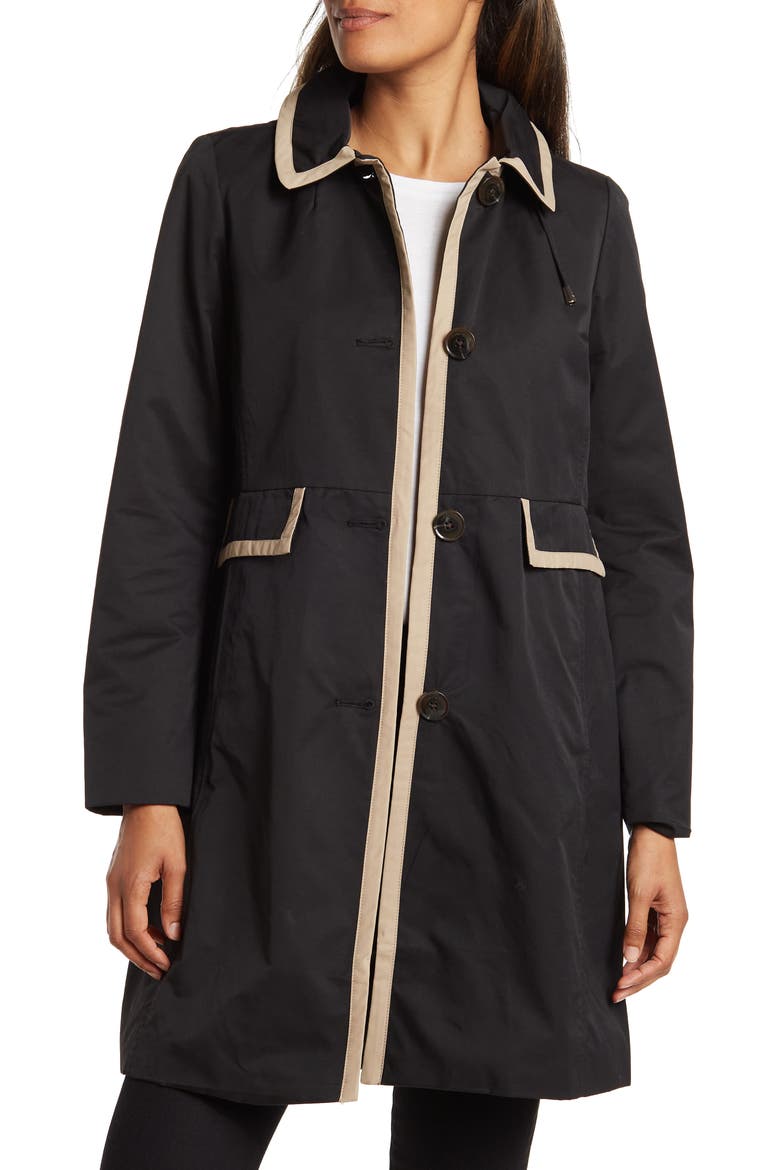 outerwear trench coat, Main, color, BLACK