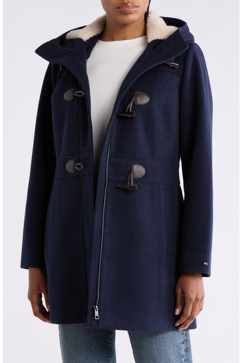 Toggled Twill Coat with Faux Fur, Main, color, NAVY