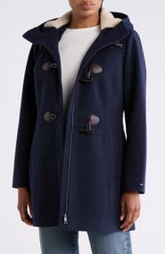 Tommy Hilfiger Toggled Twill Coat with Faux Fur