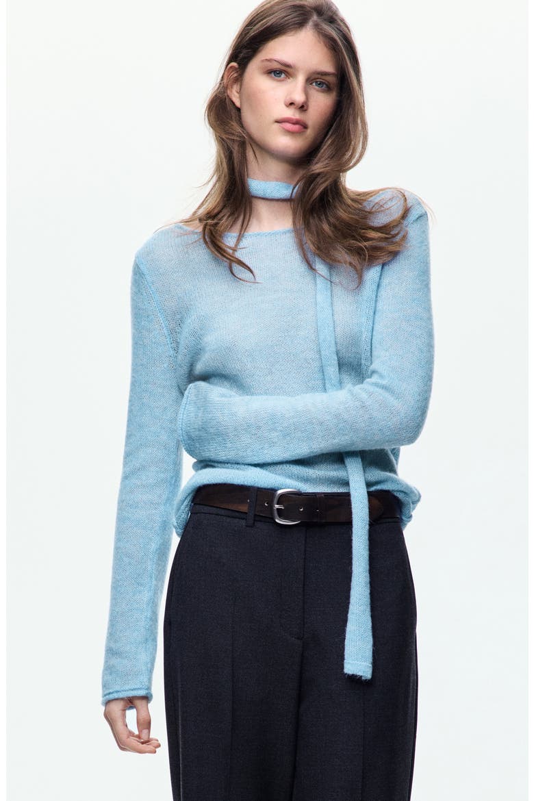 Scarf Detail Sweater, Alternate, color, SKY BLUE