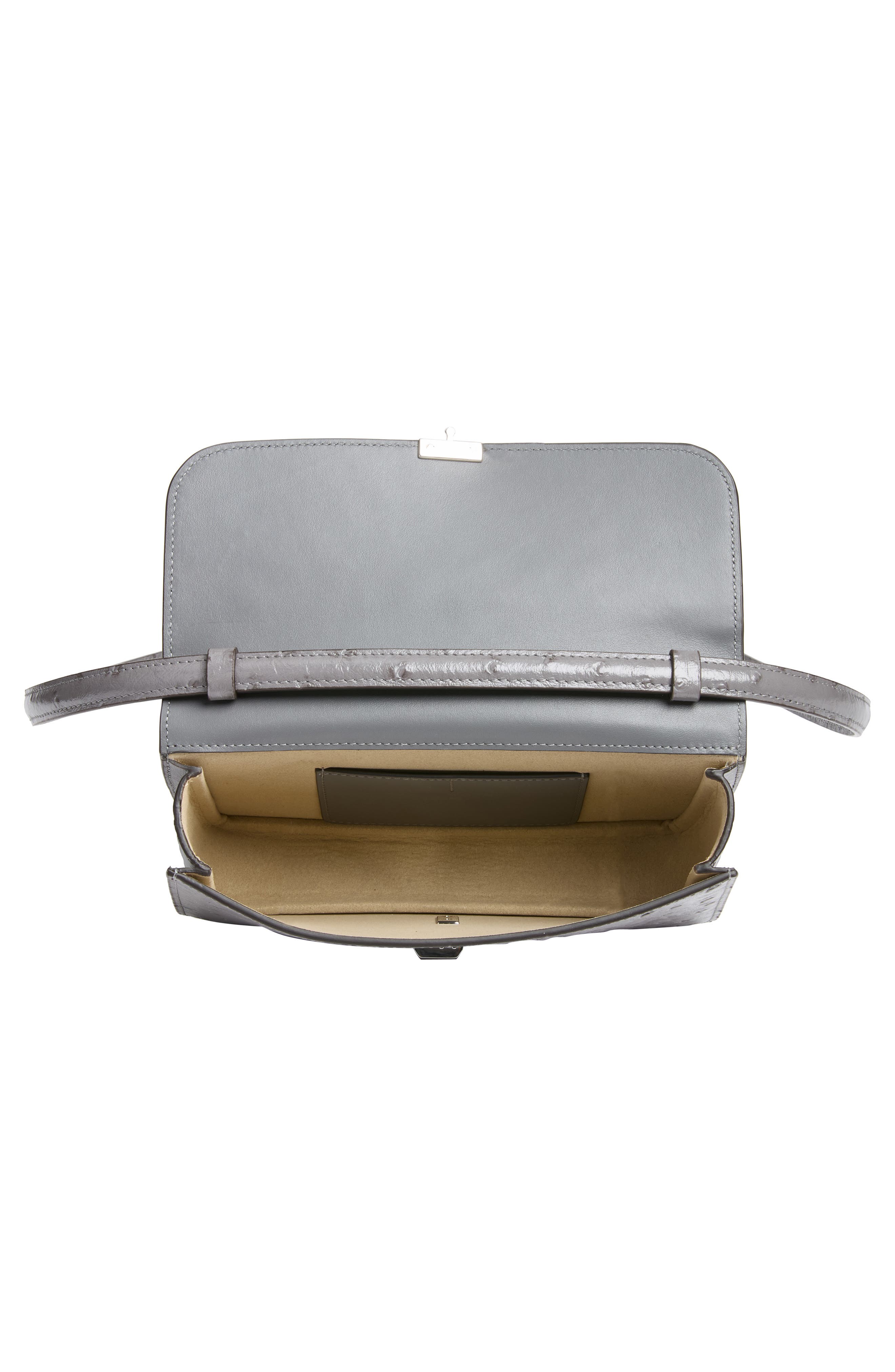 T-Lock Ostrich Embossed Leather Crossbody Bag, Alternate, color, GREY