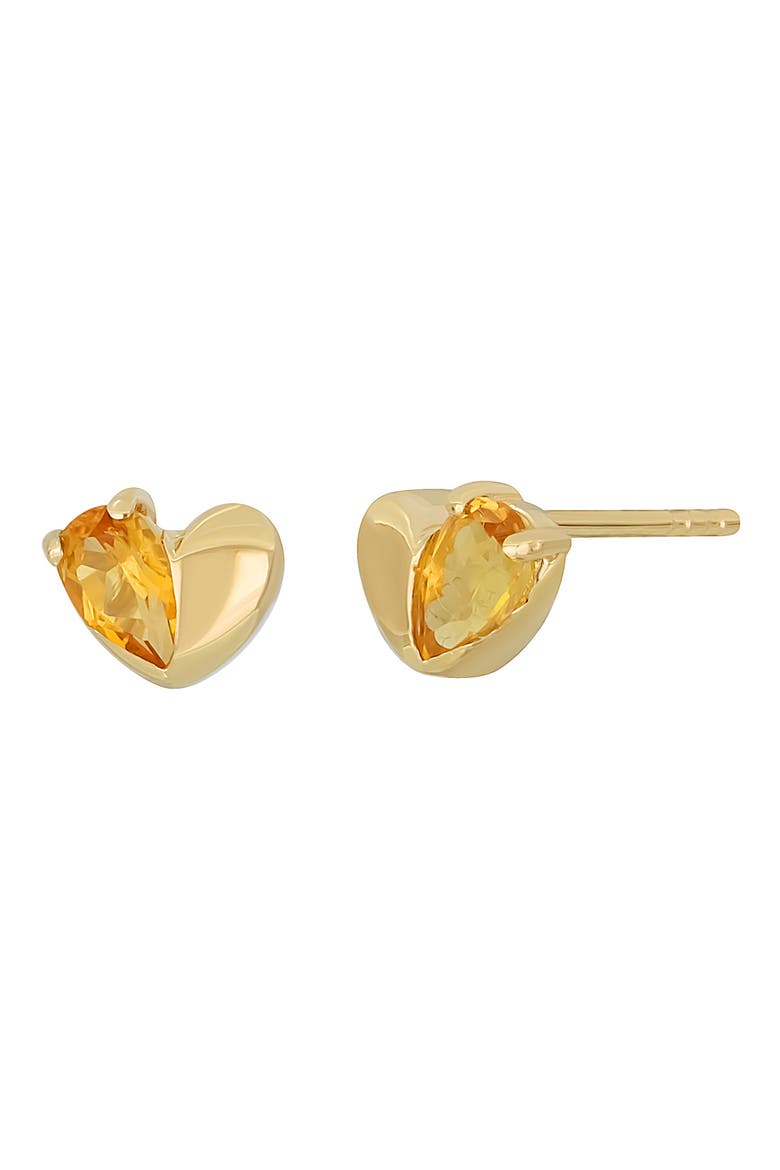 14K Gold Citrine Heart Stud Earrings, Main, color, CITRINE/ 14K GOLD