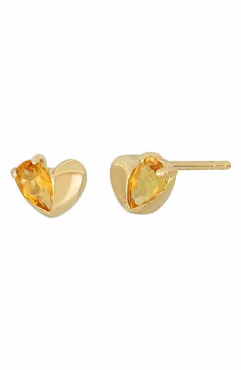 14K Gold Citrine Heart Stud Earrings