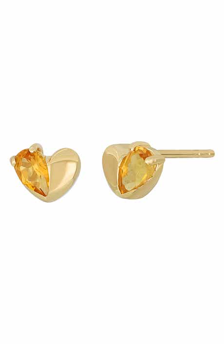 Bony Levy 14K Gold Citrine Heart Stud Earrings