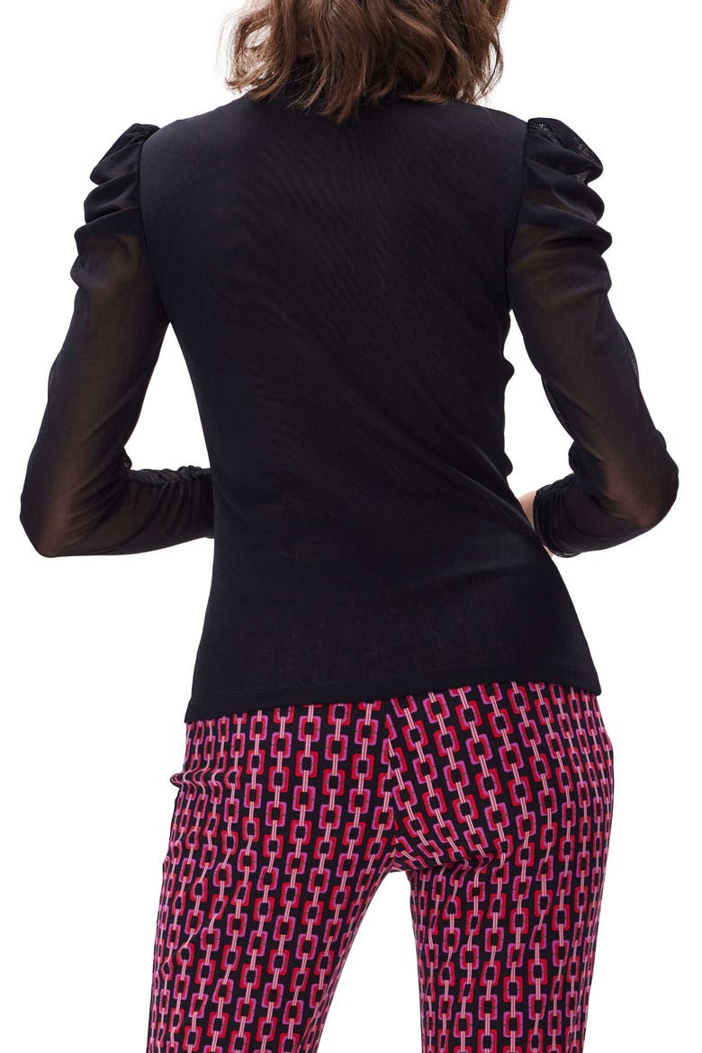 Remy Mesh Puff Sleeve Blouse, Alternate, color, BLACK