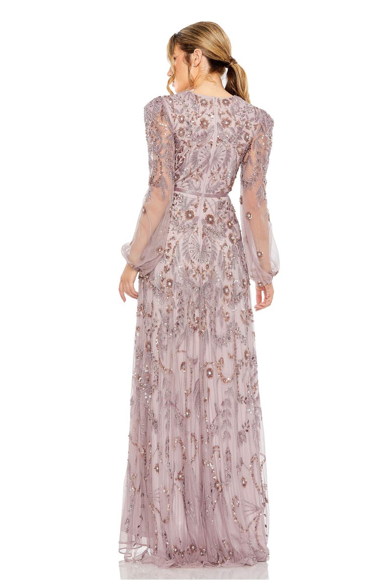 Mac Duggal Puff Sleeve Embellished A-Line Gown, Alternate, color, Heather