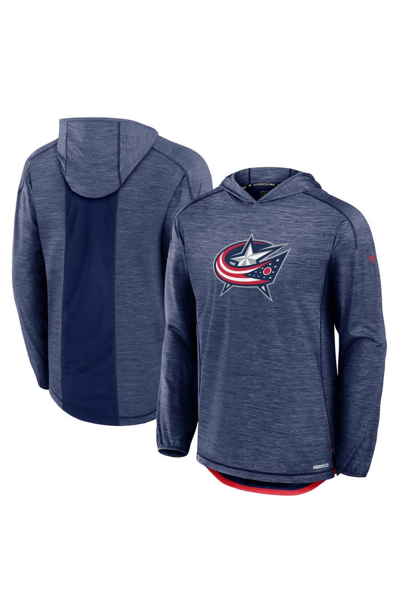 FANATICS Men's Fanatics Heather Navy Columbus Blue Jackets Authentic Pro Rink Pullover Hoodie, Alternate, color, 