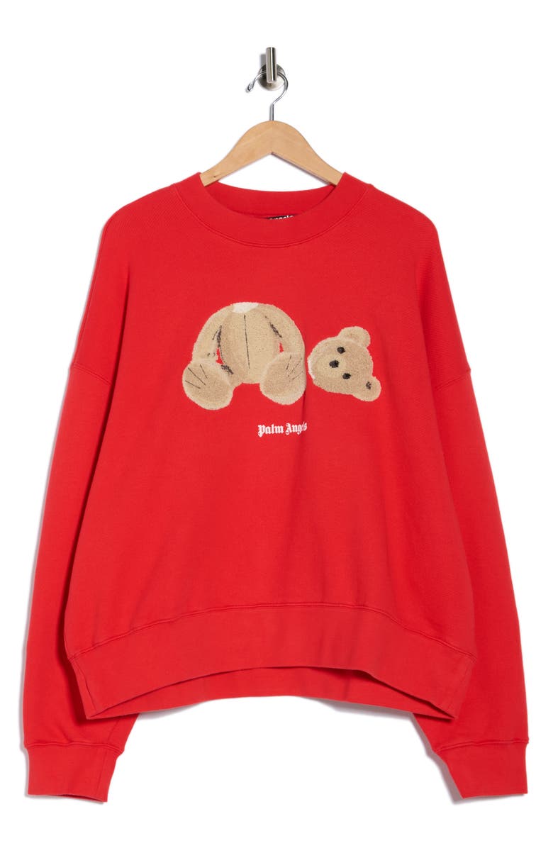 Palm Angels Textured Bear Sweatshirt, Main, color, Red Brown