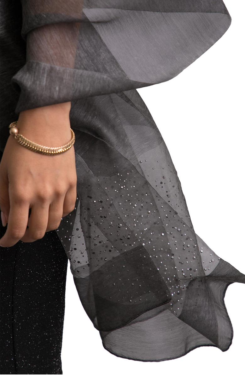 SAACHI Crystal Embellished Silk & Wool Scarf, Alternate, color, Grey