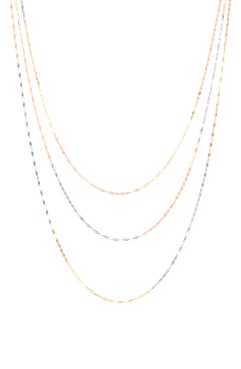 14k Gold Tri-Color Triple Strand Necklace