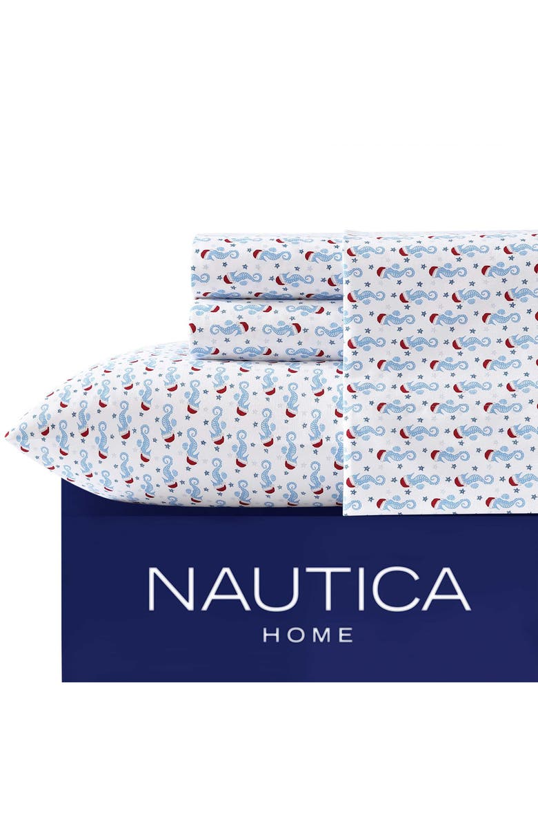 Nautica Holiday Seahorse Flannel Sheet Set, Alternate, color,