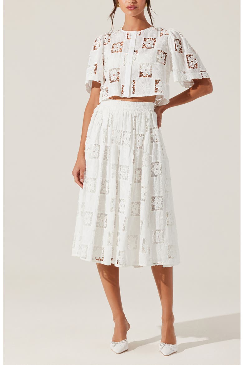 Andolina Floral Lace Button-Up Crop Top, Alternate, color, WHITE